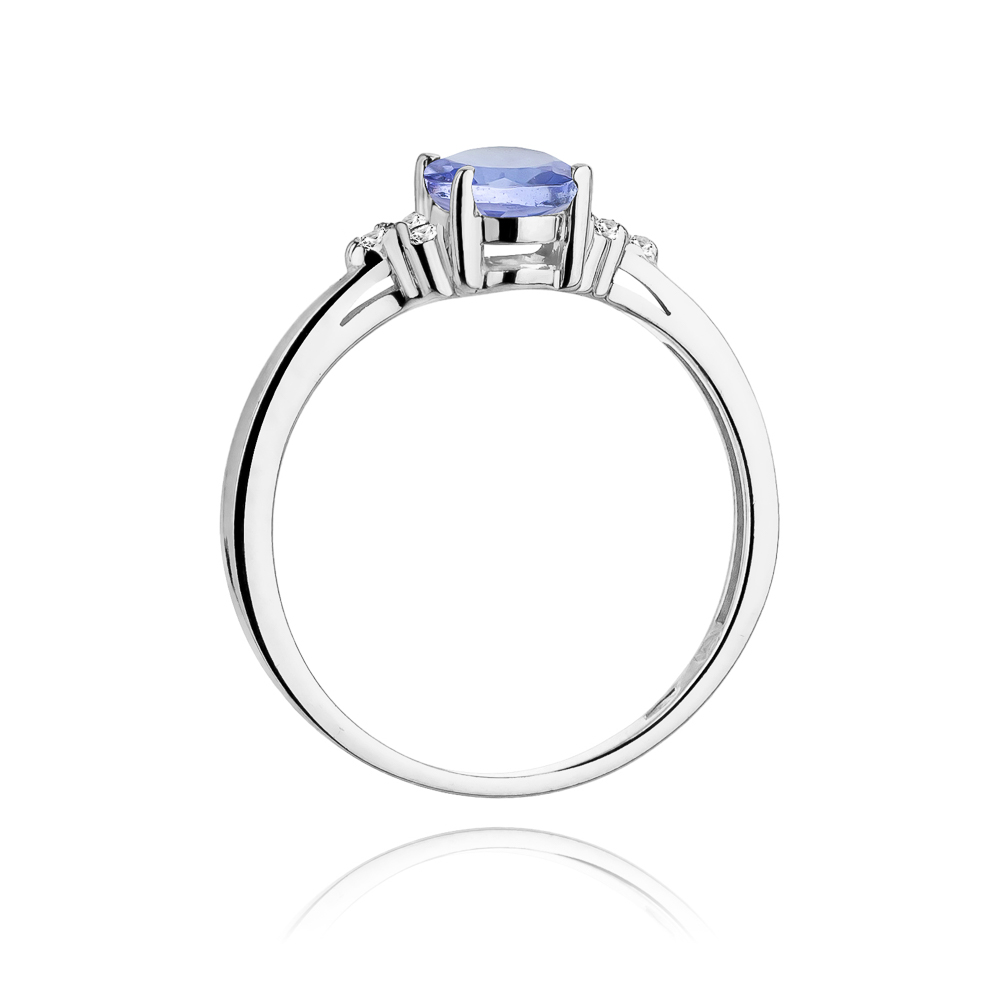 Pierścionek zaręczynowy z białego złota brylantami i tanzanitem 0.05 ct 1
