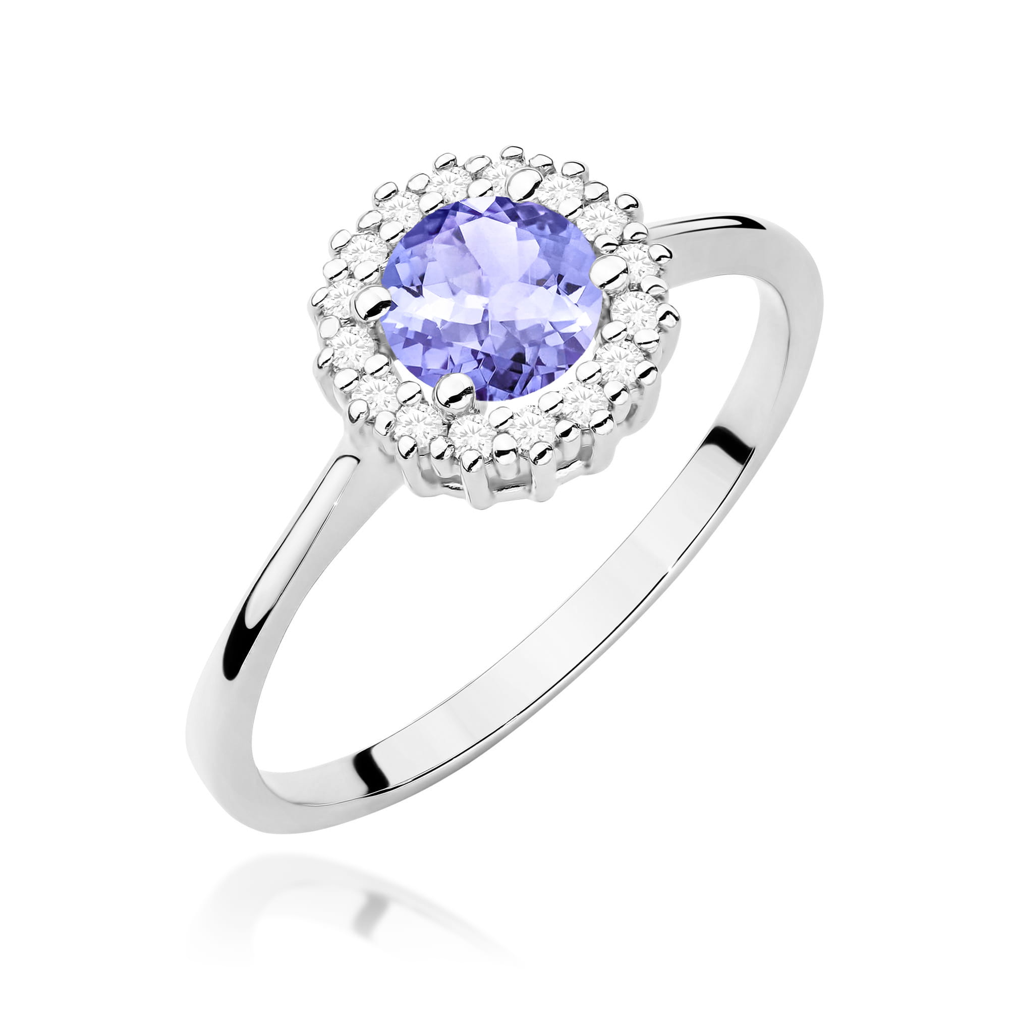 Pierścionek zaręczynowy z białego złota brylantami i tanzanitem 0.14ct 4