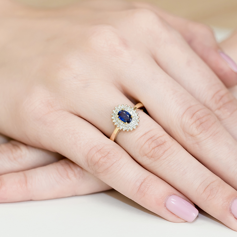 Pierścionek zaręczynowy z brylantami i szafirem 0.19ct 3
