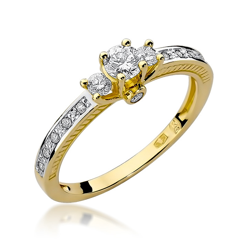 Pierścionek zaręczynowy z zółtego złota z brylantami 0.42 ct 1