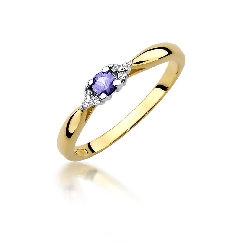 Pierścionek zaręczynowy z żółtego złota z brylantami i tanzanitem 0.03 ct 3