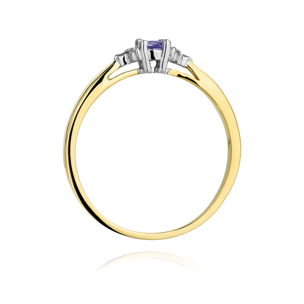 Pierścionek zaręczynowy z żółtego złota z brylantami i tanzanitem 0.03 ct 1