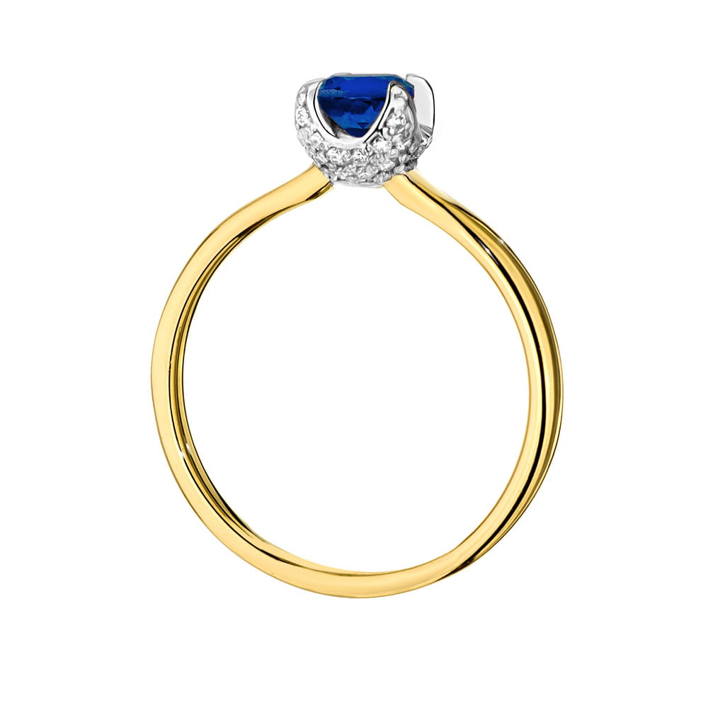 Pierścionek zaręczynowy z żółtego złota z brylantami i szafirem 0.14 ct 4