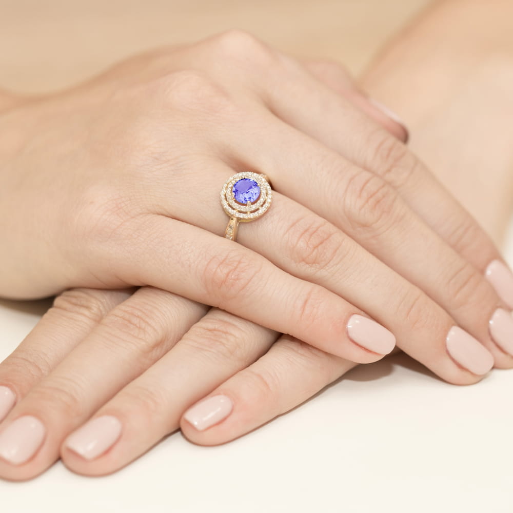 Pierścionek zaręczynowy z żółtego złota z brylantami i tanzanitem 0.38 ct 2