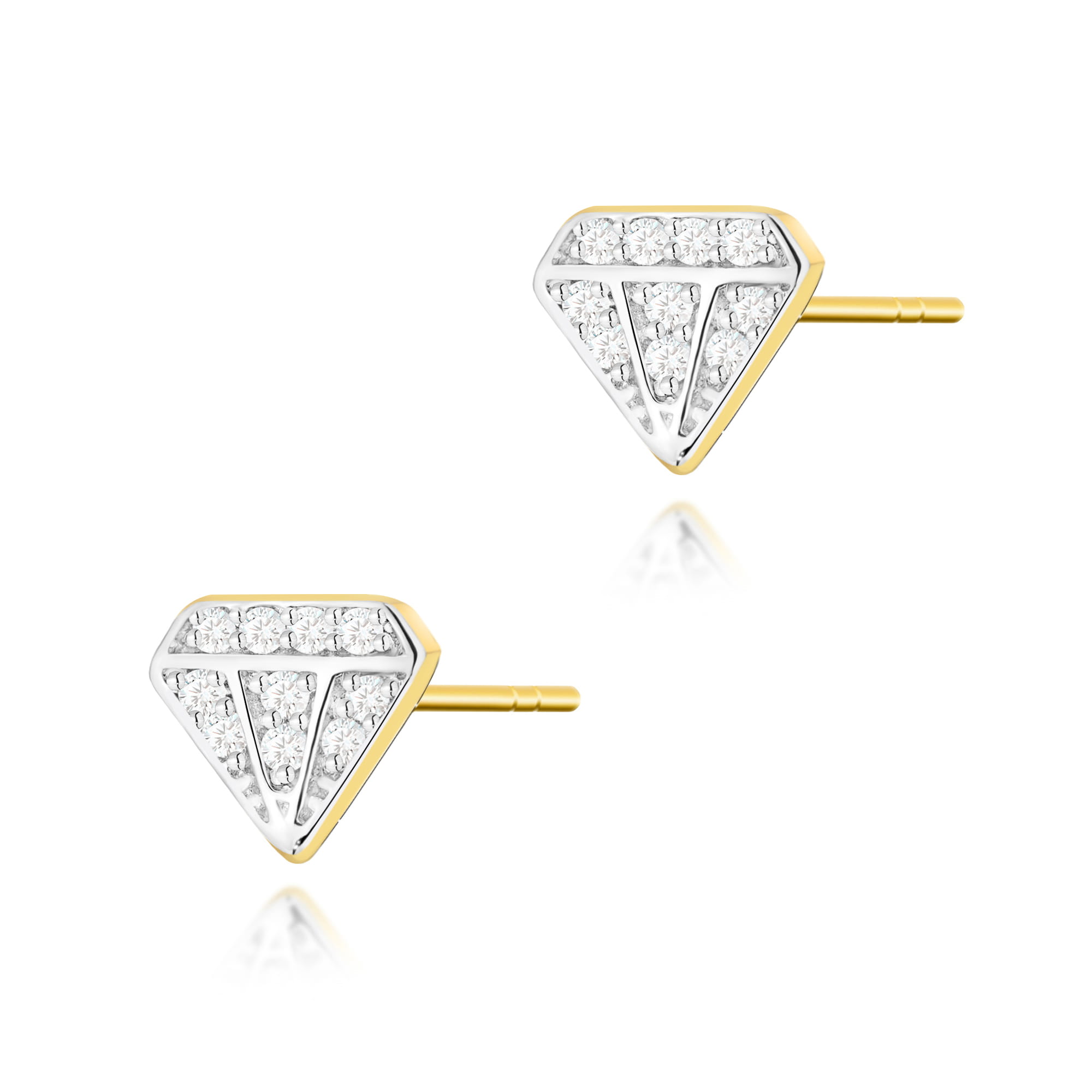 Kolczyki z żółtego złota w kształcie diamentów z brylantami FKO504-585-B0.10 1