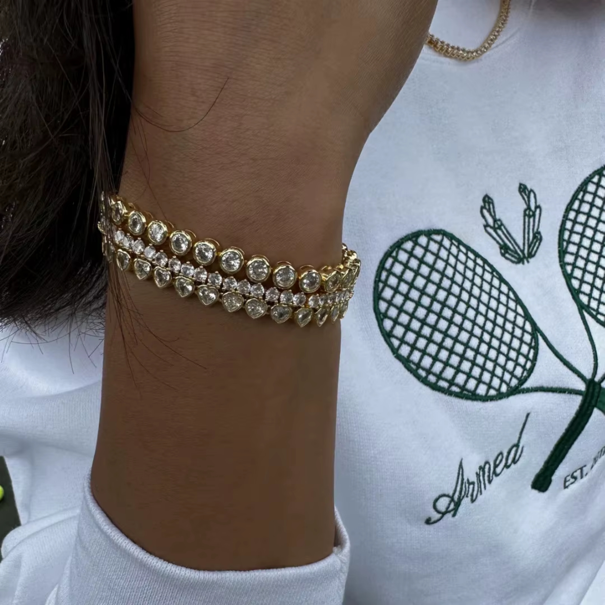 Bransoletka damska tennis złota z białymi kamieniami FUGJDB0112063 2