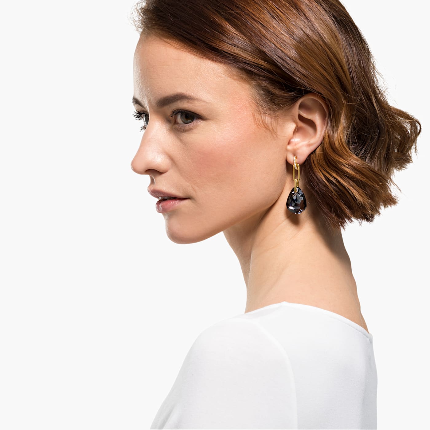 Kolczyki SWAROVSKI • T Bar Pierced Earrings, Medium, Gray, Gold 5566148 1