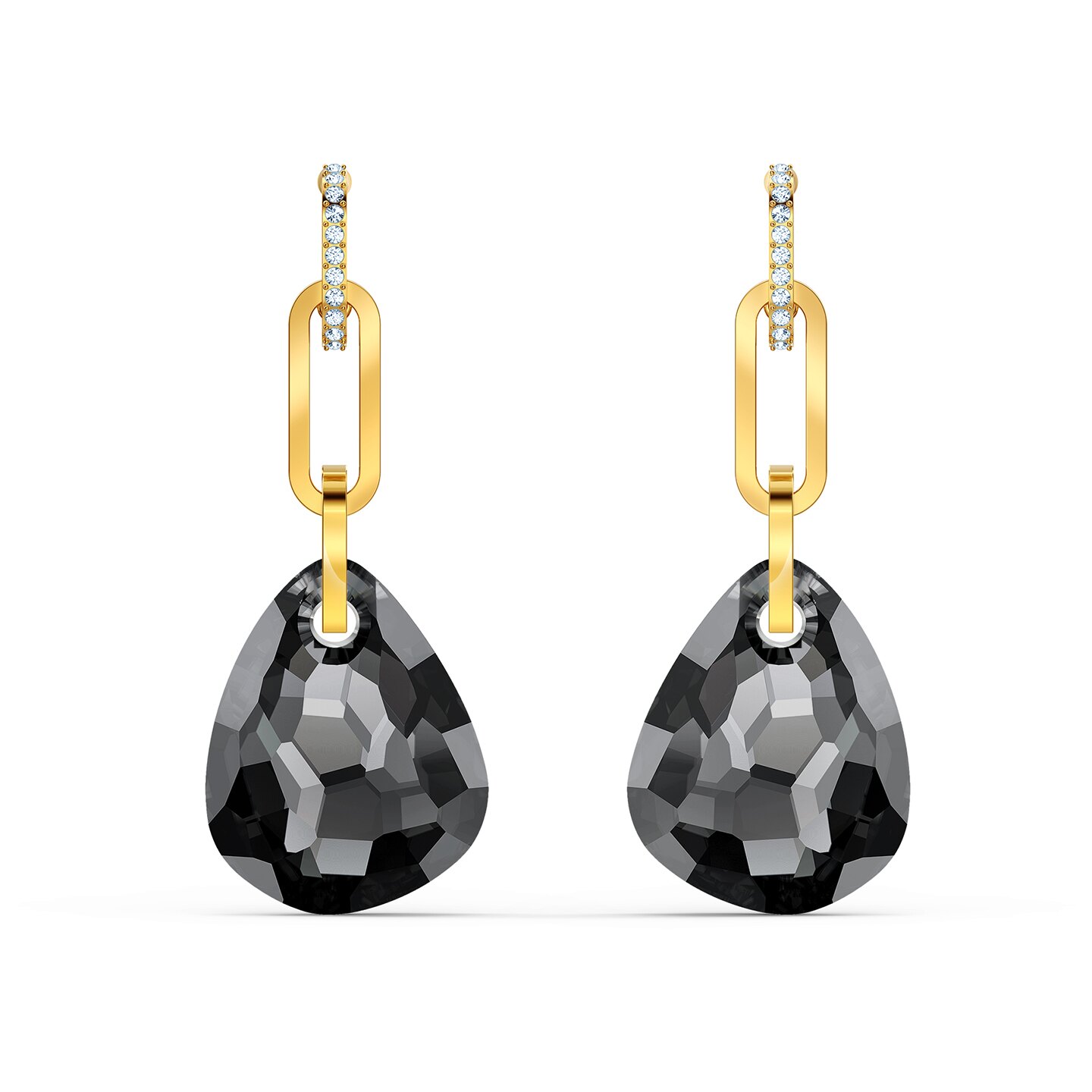 Kolczyki SWAROVSKI • T Bar Pierced Earrings, Medium, Gray, Gold 5566148 2