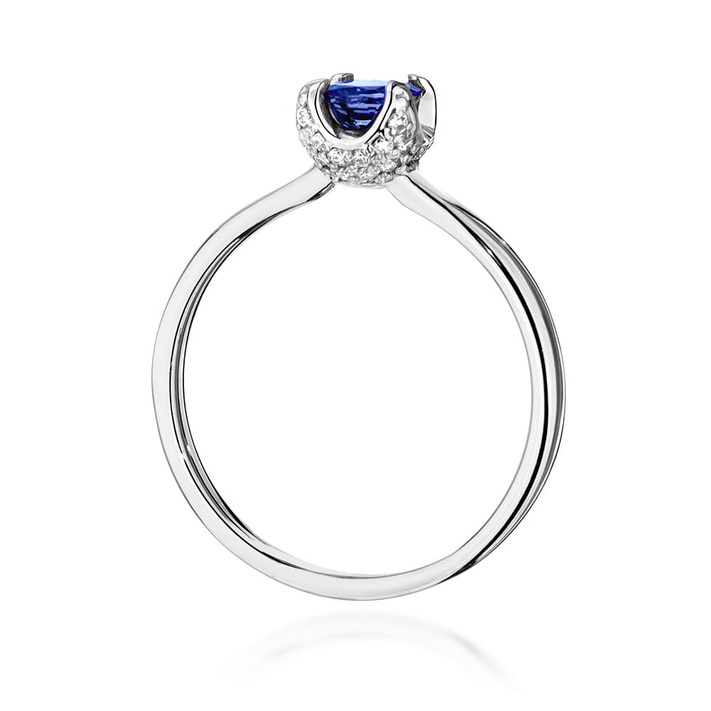 Pierścionek zaręczynowy z białego złota z brylantami i tanzanitem 0.14 ct 1