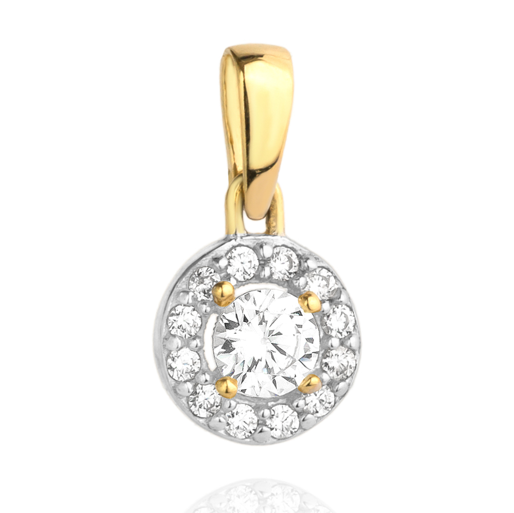 Zawieszka złota okrągła z białymi kamieniami FUG6-Z00232-585 1