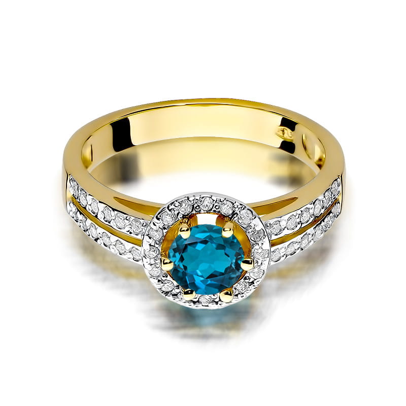 Pierścionek zaręczynowy z brylantami i topazem London Blue 0.20 ct 2