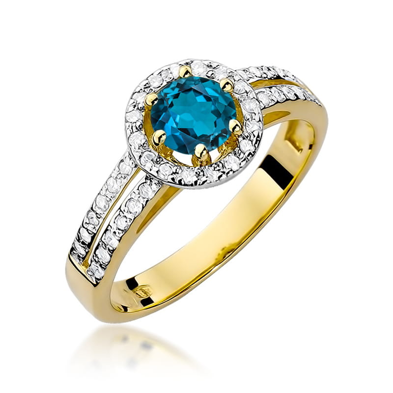 Pierścionek zaręczynowy z brylantami i topazem London Blue 0.20 ct 1