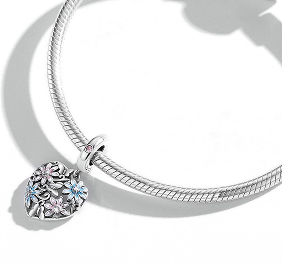 Charms serce niebieski kwiaty FUG0801 1