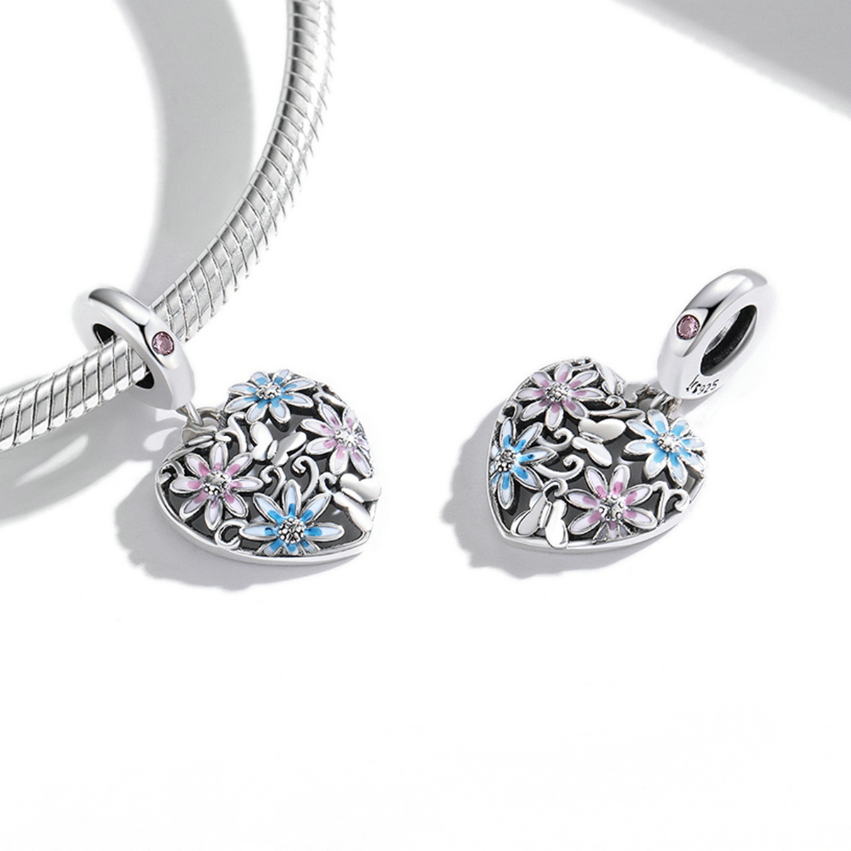 Charms serce niebieski kwiaty FUG0801 5